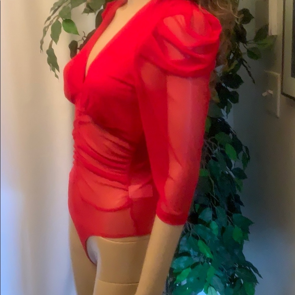 Bodysuit Ladies mostly sheer long slv Sz small - Picture 3 of 9